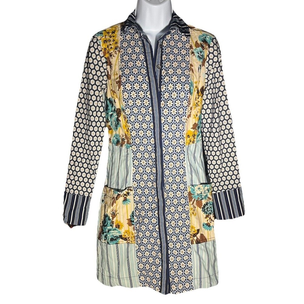 Maeve Anthropologie Buttondown Mini Dress Long Sleeve Pockets Sz 2 Floral Preppy - Picture 3 of 16
